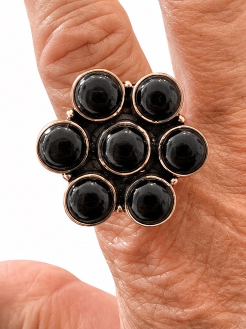 Black Onyx Cluster Ring - Set in Copper.  Shields negative energy 
Adjustable
